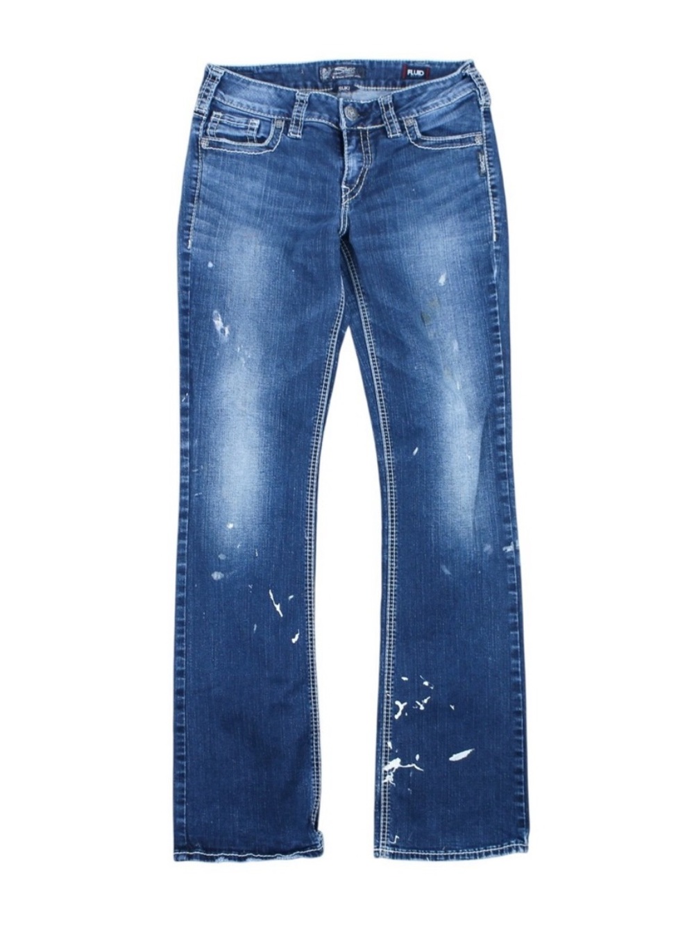 Silver Jeans Suki Mid Slim Boot Blue Denim Paint Splattered‎ Women's W30 L33